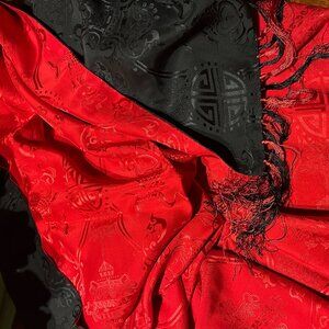 100% Silk Reversible Chinese Scarf – Red & Black Jacquard